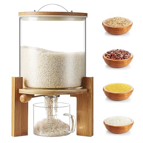 VFDZ Reisspender, Müslispender Glas, Vorratsdosen Glas mit Deckel, Lebensmittelspender mit Glas Messbecher für Bohnen Reis Cereal Getreide, Feuchtigkeits und Staubdicht(Size:5L) von VFDZ