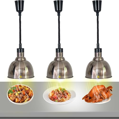 Wärmelampe Küche, Speisenwärmer Lampe Einziehbares, 250W Wärmelampe Buffet, Hängende Lebensmittel Wärmelampe für Küche und Buffets Esszimmer(Edelstahlfarbe, 3 Stück) von VFDZ