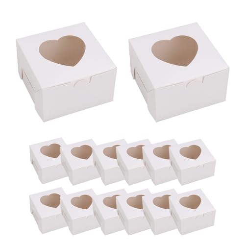 VIDETOL 100 Stück Cupcake Box, 10 x 10 x 6.5 cm Keksschachtel mit Sichtfenster und Einsätze, WeißKraftpapier Gebäckkarton für Cookie, Gebäck und Dessert von VIDETOL