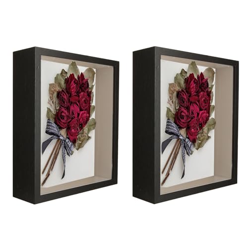 VIDETOL 2 Stück 3D Bilderrahmen, 21,9 x 27 cm Bilderrahmen zum Befüllen, Schwarz Objektrahmen mit Weißer Karton und Markierungsfreier Nagel für Blumen, Tickets, DIY-Kreation von VIDETOL