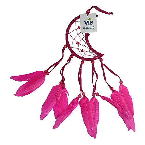 VIE Naturals Halbmond Traumfänger mit Federn, 12 cm Größe, Rosa von ViE