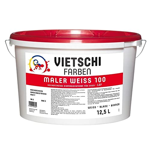 Vietschi Maler Weiss 100 LEF - 12,5L - stumpfmatte & hochdeckende Innenfarbe - diffusionsfähige Farbe, Wandfarbe & Deckenfarbe - ergiebig bis zu 90m2 Wandfläche von Vietschi