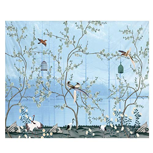 VIFERR Große Wandteppiche Böhmische blaue Blumen und Vögel Wandbehang Bettwäsche Tapisserie(150 * 200cm) von VIFERR
