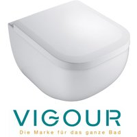 Derby Wand wc kompakt 48 cm spülrandlos mit verdeckter Befestigung und WC-Sitz, weiß - Vigour von VIGOUR