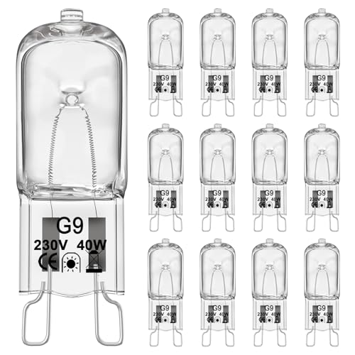 VIIVUU G9 Halogen Leuchtmittel 40W, Halogenlampen G9 Glühbirne 2800K Warmweiß 500lm Lampe,Dimmbar Klar Kapselglühlampen Halogen Steckbirnen für Mikrowellen,Wandlampe, Stehlampe 12er Pack von VIIVUU