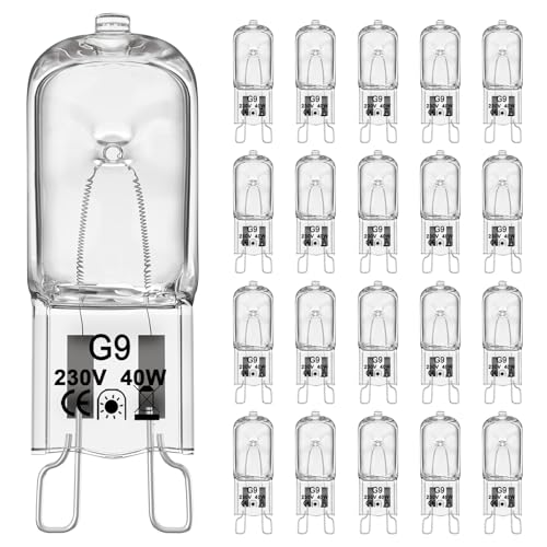 VIIVUU G9 Halogenlampen 40W, 230V Warmweiß Dimmbar 2800K Kein Halogen Kapselglühlampen,520LM Kein Flimmern Leuchtmittel Backofenlampe 40w 300 Grad Backofen Glühbirne fur Dunstabzugshaube 20er pack von VIIVUU