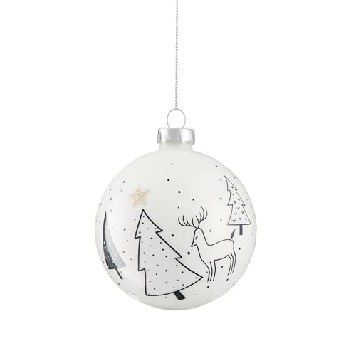 VILLA ITALIA Christbaumkugel - Glaskugeln - Weihnachtskugel weiß mit Weihnachtsbaum 8 cm - Weihnachten - Weihnachtsbaum - Deko - Weihnachten - Christmas von VILLA ITALIA