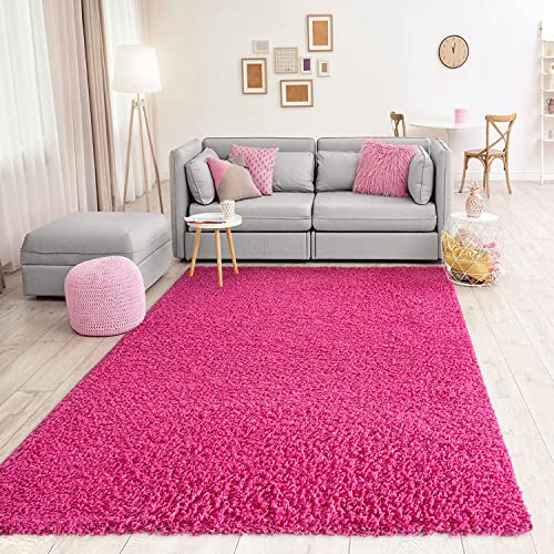 VIMODA Teppich Prime Shaggy Hochflor Langflor Einfarbig Modern Pink Rosa für Wohnzimmer, Schlafzimmer, Maße:Ø 160 cm Rund von VIMODA