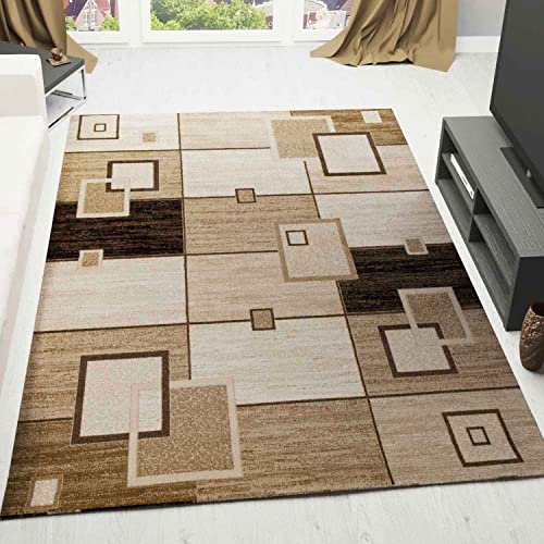 VIMODA Designer Teppich Wohnzimmer Braun Beige Kariert Retro mit geometrischen Motiven und Farbverlauf, Maße:120 x 170 cm von VIMODA