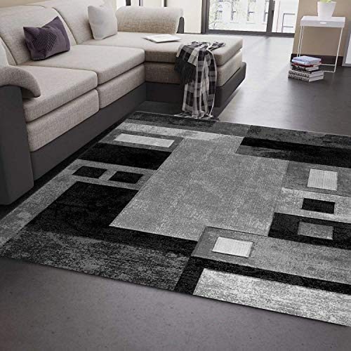 VIMODA Designer Teppich Wohnzimmer Grau Kariert mit Farbverlauf und Konturenschnitt, Maße:80 x 150 cm von VIMODA