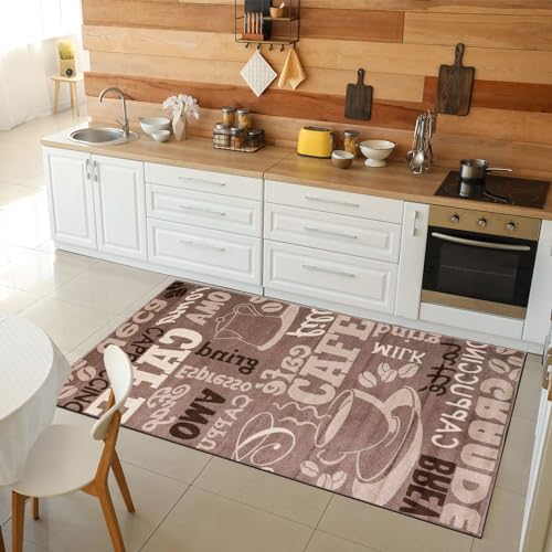VIMODA Küchenteppich Teppichläufer Coffee Modern Kaffee Design in Braun Beige Teppich für Lounge oder Küche, Maße:80x150 cm von VIMODA