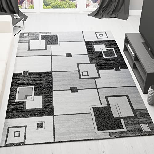 VIMODA Designer Teppich Wohnzimmer Grau Anthrazit Kariert Retro mit geometrischen Motiven und Farbverlauf, Maße:120 x 170 cm von VIMODA