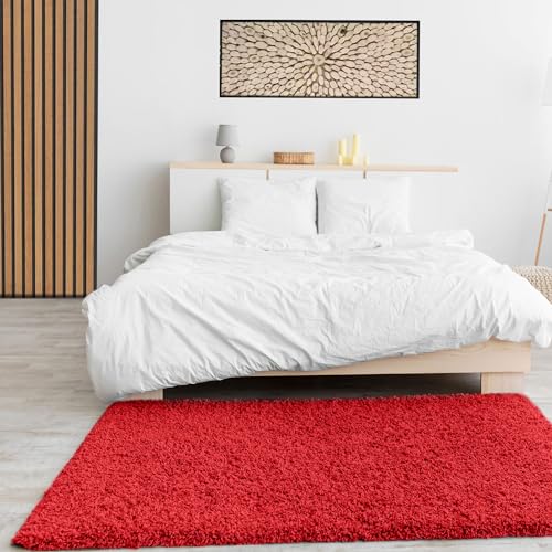 VIMODA Prime Shaggy Hochflor Langflor Teppich Einfarbig Modern Rot Hochflor für Wohnzimmer, Schlafzimmer, Maße:200 cm Quadrat von VIMODA