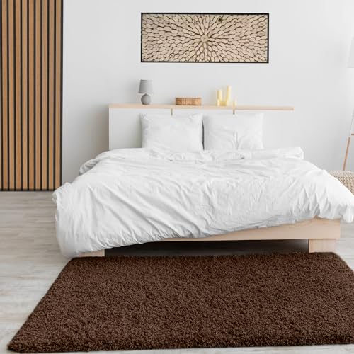 VIMODA Prime Shaggy Hochflor Langflor Teppich Einfarbig Modern Braun, Maße:150 cm Quadrat von VIMODA