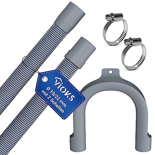 VIOKS Flexibler Ablaufschlauch Waschmaschine 1,5m 19/22mmØ & 18-28mmØ 2x Schlauchklemmen Set - Waschmaschine Schlauch Schlauchschellen Edelstahl Set von VIOKS