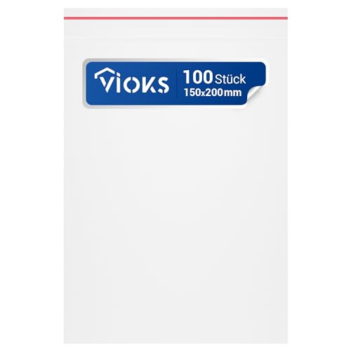 VIOKS Zip Beutel 100 Stück - Wiederverschließbare Plastikbeutel 150 x 200 mm 5µ (0,05 mm) - Kleine Zipper Tütchen & Mini Tüten Transparent von VIOKS