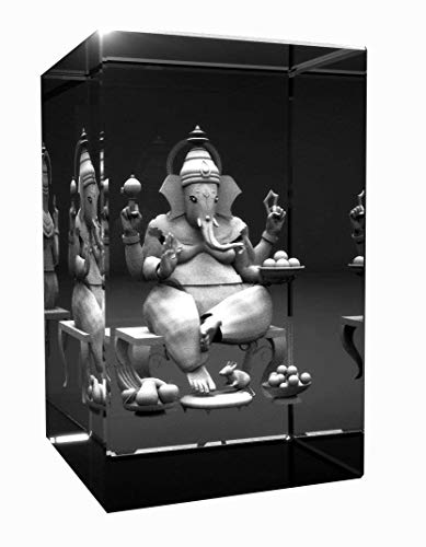 3D Glas Kristall Quader I Ganesha | Hinduismus Buddhismus Hindi Buddha graviert in einen Glaskristall Abmessungen 80x50x50mm von VIP-LASER