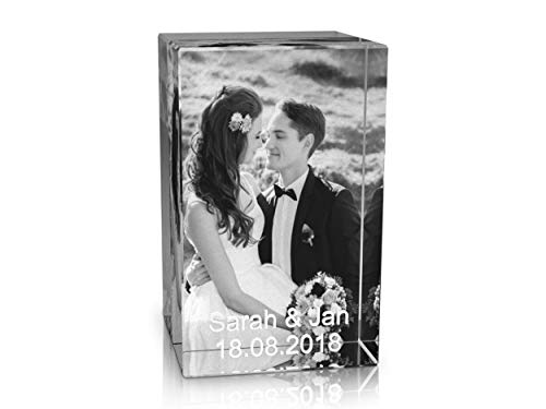 VIP-LASER 2D Gravur Glas Kristall Quader im Hochformat mit dem Foto Deiner Hochzeit/Hochzeitsfoto. Dein Wunschfoto für die Ewigkeit Mitten in Glas! Groesse L = 60x40x40mm von VIP-LASER