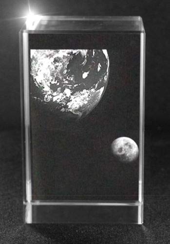VIP-LASER 3D Glaskristall Quader Erde und Mond Mitten in den Glaskristall graviert in 3D, Beleuchtung:kein Leuchtsockel von VIP-LASER
