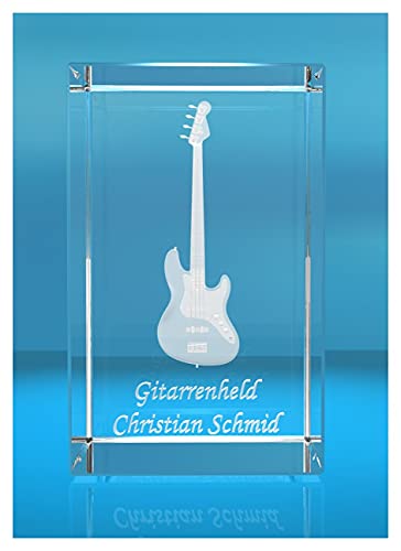 VIP-LASER 3D Glasquader | Gitarre No. 2 mit Wunschnamen | Geschenk für Gitarrist, Bassist | Musiker | Bandmitglied | E-Gitarre | Bassgitarre von VIP-LASER