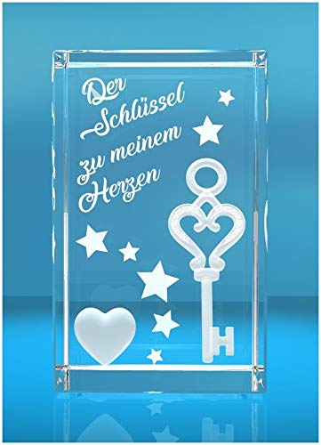 VIP-LASER 3D Glasquader I Schlüssel zu meinem Herzen - Geschenk für verliebte Paare insbesondere zum Jahrestag Geburtstag von VIP-LASER