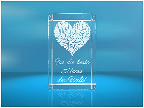VIP-LASER 3D XL Glas Kristall mit verziertem Herz und Spruch Für die beste Mama der Welt! Gravur von VIP-LASER