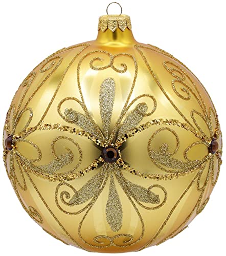 VITBIS Glaskugel für Weihnachtsbaumschmuck Einzigartige Kugel Handdekoriert Handbemalt Unique Weihnachtsdekoration Durchmesser 15 cm in Gold mit Matter Oberfläche und Sehr Reicher Goldverzierung von VITBIS
