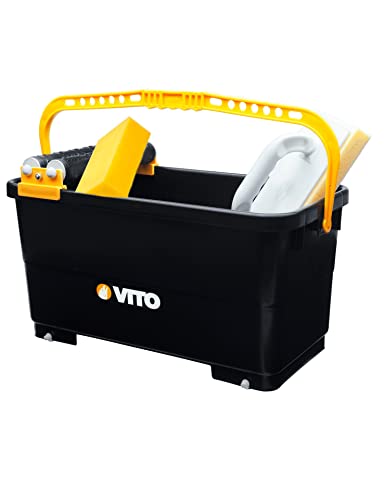 VITO Bodenbearbeitungs Eimerset - Fliesenleger-Waschset 3-teilig - 23 Liter Eimer inkl. Ausdrückrolle, 1x Schwamm-Brett, 1x Schwamm - Wascheimer (VIBER) von VITO