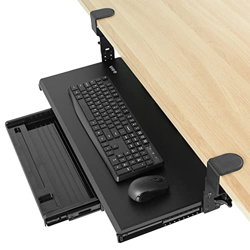 VIVO Große höhenverstellbare Tastaturablage, Herausziehbare Plattform unter dem Schreibtisch, Bleistiftschublade, stabile C-Klemmhalterung, schwarz, MOUNT-KB05-4DH von VIVO