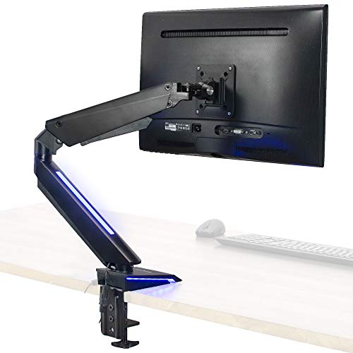 VIVO Premium 43,2 bis 81,3 cm Gaming Pneumatischer Monitorarm Klemmständer mit blauen LED-Lichtern | max. VESA 100 x 100, schwarz Einzelmontage schwarz von VIVO
