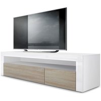 Tv Lowboard Board Schrank Tisch Möbel Valencia Weiß - Hochglanz & Naturtöne - Eiche sägerau / Weiß Hochglanz - Eiche sägerau / Weiß Hochglanz - Vladon von VLADON