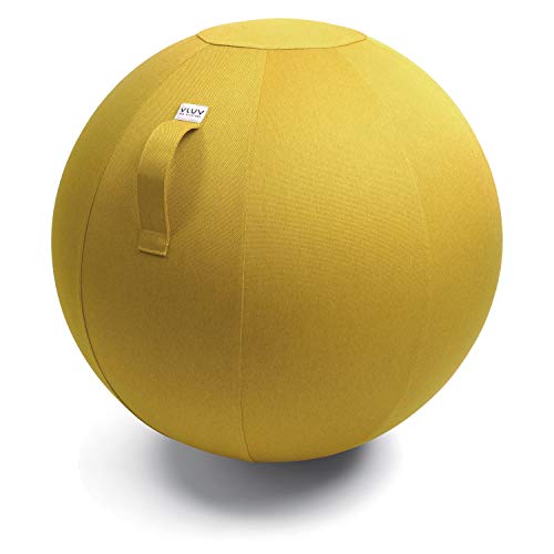 VLUV BOL LEIV Stoff-Sitzball, ergonomisches Sitzmöbel für Büro und Zuhause, Farbe: Mustard (senfgelb), Ø 60cm - 65cm, Möbelbezugsstoff, robust und formstabil, mit Tragegriff von VLUV