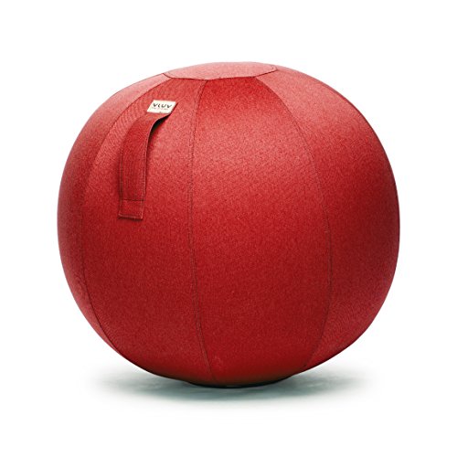 VLUV BOL LEIV Stoff-Sitzball, ergonomisches Sitzmöbel für Büro und Zuhause, Farbe: Ruby (rubinrot), Ø 70cm - 75cm, Möbelbezugsstoff, robust und formstabil, mit Tragegriff von VLUV