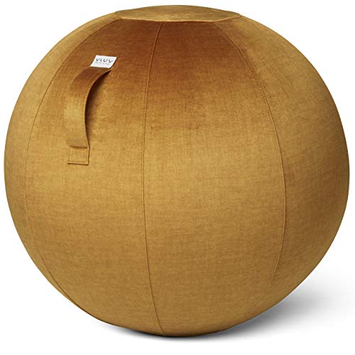 VLUV BOL VARM Stoff-Sitzball in Pumpkin, Ø 70cm-75cm, Samt-Möbelbezugstoff - robust, formstabil, mit Tragegriff und Bodenring von VLUV