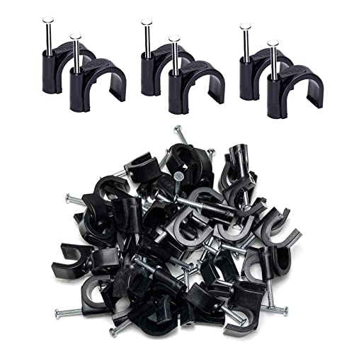 VOCIBO® Kabelschellen Schwarz 10mm, 100 Stück Nagelschellen, Haftclips mit Eingestecktem Nagel, Kabelschellen zum Schrauben, Cable Clips Kabelhalter für Netzwerkkabel von VOCIBO