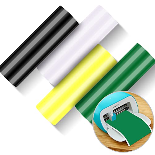 4 Roll Smart Adhesive Vinyl Permanent für Cricut Explore 3/Maker 3, 33 * 91.4cm Plotterfolie Selbstklebend Vinylfolie für kreatives Handwerk und Dekoration Weiß+Schwarz+Grün+Gelb von VOHESEA