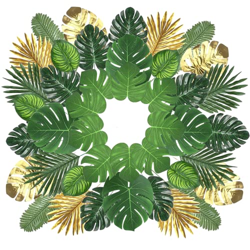 Künstliche Palmenblätter, 102 Stück palmenblätter deko, Tropische Pflanze kunstblätter Palm Blätter Monsterablätter, Palmenpflanze Blätter für Hawaiische Luau Dschungel Strand Thema Tischdekoration von VOHESEA