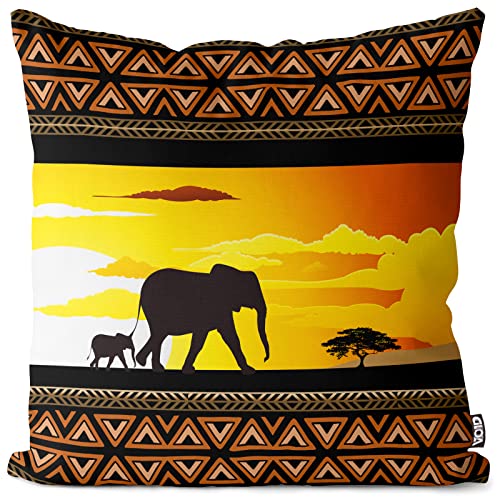 VOID Afrika Elefanten Giraffen Kissenbezug Kissenhülle Sofakissen Kissen Deko Outdoor-Kissen Dekokissen, Kissen Größe:60 x 60 cm von VOID