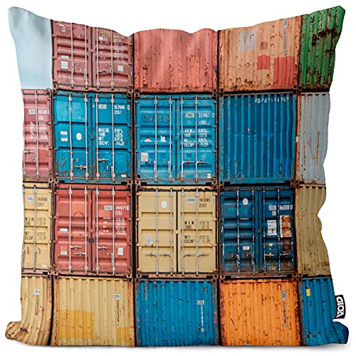 VOID Container Hafen Bunt Kissenbezug Kissenhülle Sofakissen Kissen Deko Outdoor-Kissen Dekokissen, Kissen Größe:40 x 40 cm von VOID