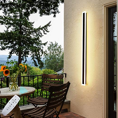 Außenleuchte LED Lang Wandleuchte Aussen Edelstahl mit Fernbedienung Dimmbar Wasserdicht IP65 Wandlampe Innen Schwarz Beleuchtung Wand Deko Indirekt für Garten Flur Terrasse Treppe Badezimmer,100cm von VOMI