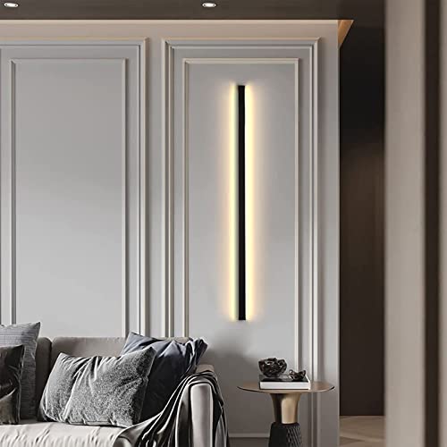 VOMI LED Wandleuchte Innen, Schwarz Wandlampe Modern Minimalistische Aluminium Wandbeleuchtung Linear Hintergrund Dekorative Lichter 3000K für Flur Treppe Schlafzimmer Nachttisch, 60cm 12W von VOMI