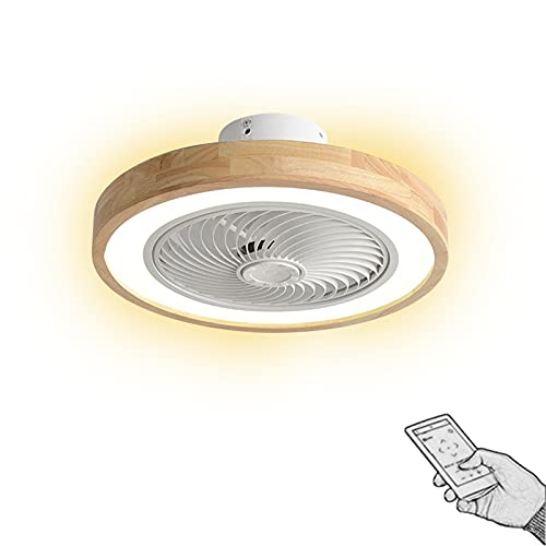 VOMI 36W LED Deckenventilator mit Beleuchtung, Leise Ventilator Lampe Holz Deckenlampe mit Fernbedienung, Dimmbar Fan Deckenleuchte Einstellbare Windgeschwindigkeit Deckenbeleuchtung, Ø50cm von VOMI