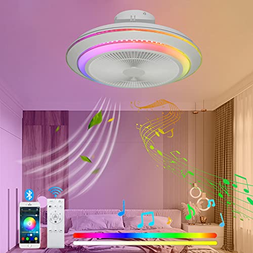 VOMI Intelligent Deckenleuchte mit Ventilator und Fernbedienung Musik Deckenleuchte mit Ventilator und Bluetooth Lautsprecher RGB Farbwechsel LED Dimmbar Modern Leise Ventilator für Schlafzimmer von VOMI