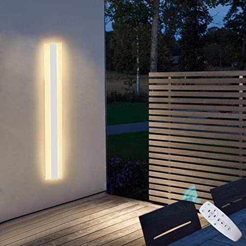 Weiß Außenbeleuchtung Dimmbar Wandlampe Design mit Fernbedienung Lang Schmal IP65 Wetterfest LED Wandleuchte Innen Aussen Lichtleiste Wandlicht Deko Badezimmer Schlafzimmer Wohnzimmer Treppen,100cm von VOMI