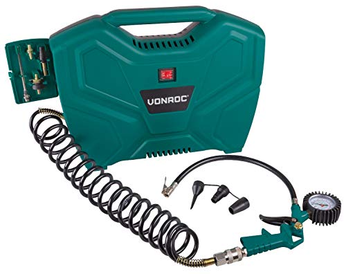 VONROC Tragbarer Kompressor 1100 W – 8 bar – Ölfrei – 180 l/m – Inkl. 11 Zubehörteile von VONROC