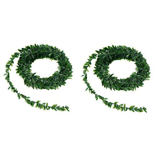VOSAREA 2 STÜCKE Künstliche Pflanzen Grünes Blatt Draht Rattan Simulation Handwerk Garland Kranz Blumen für Hochzeit Auto Dekoration von VOSAREA