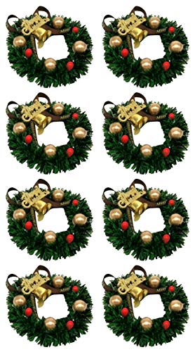 VOSAREA 8Pcs Weihnachten Votiv Kerzenhalter Ringe mit Jingle Bell Beeren Mini Kerzenringe Kränze für Weihnachten Säule Kerzenhalter Urlaub Abendessen Tisch Herzstück Dekor 6Cm von VOSAREA