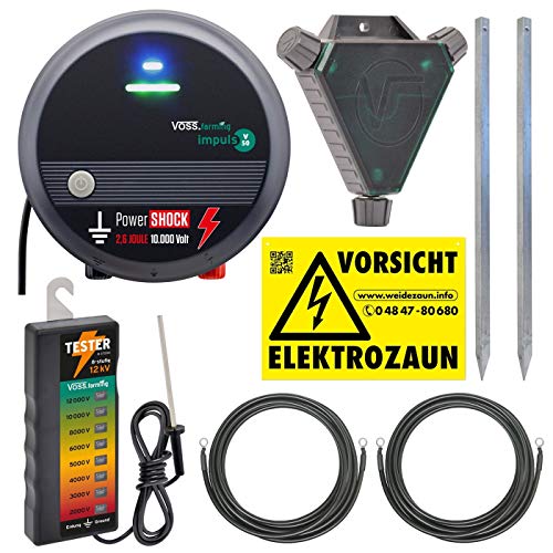 VOSS.farming 230V Weidezaun Komplettset mit Weidezaungerät, Zaunprüfer und Zubehör, Profi Starterset für Pferde, Rinder, Schafe, Ziegen, Schweine von VOSS.farming