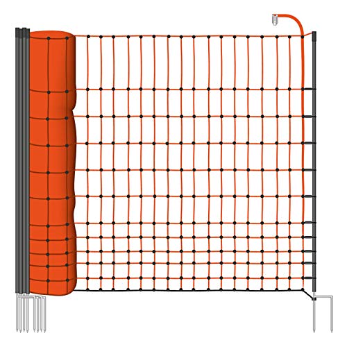 VOSS.farming Geflügelnetz 112cm Classic 50m, Hühnernetz Hühnerzaun Geflügelzaun, 16 Pfähle 2 Spitzen, Orange von VOSS.farming