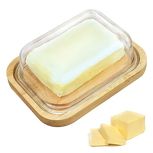 Butterdose, Butterdose mit Glasdeckel - Butterdose aus Bambus und Glas - Umweltfreundliche transparente Dose mit Bambusdeckel - Butterbehälter für 250g Butter von VOSSOT